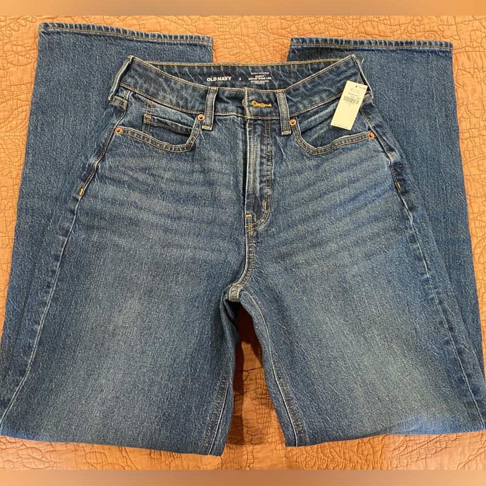 NWT Old Navy Extra High Rise Curvy Ski-Hi Wide Leg Jeans 2